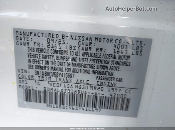 3N1AB8CV6SY416697 2025 NISSAN SENTRA White Engine compartment view