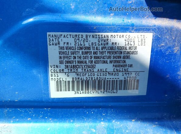 3N1AB8CV7LY294062 2020 NISSAN SENTRA Blue Вид підкапотного простору