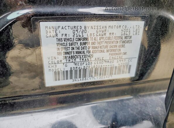 3N1AB8CV7LY301429 2020 NISSAN SENTRA Black VIN კოდის სტიკერის ხედი