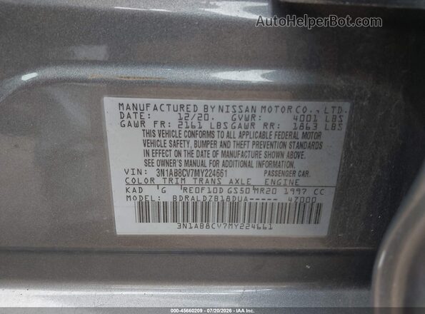 3N1AB8CV7MY224661 2021 NISSAN SENTRA Gray Engine compartment view