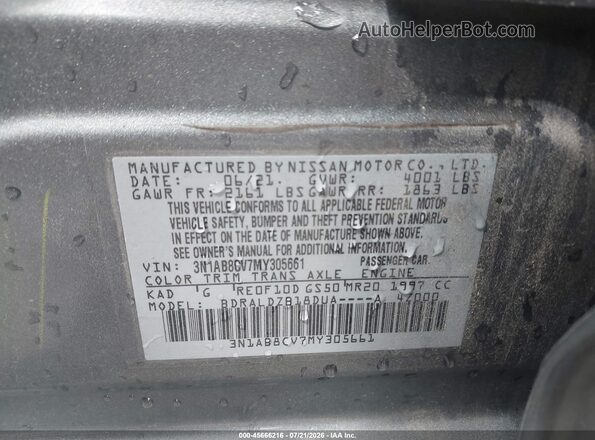 3N1AB8CV7MY305661 2021 NISSAN SENTRA Gray Շարժիչի բաժամունքի տեսք