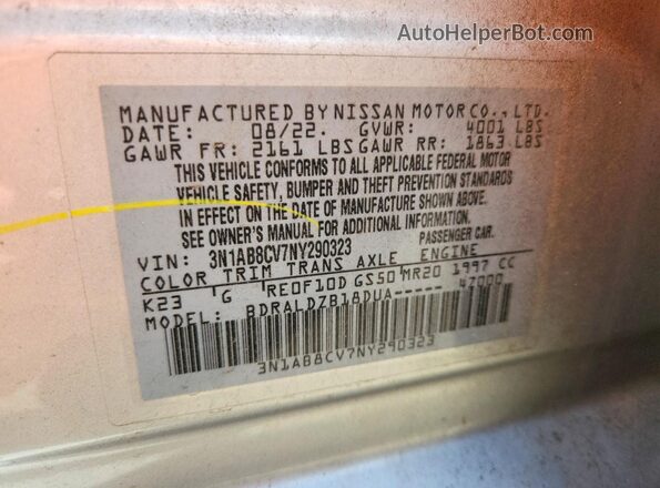 3N1AB8CV7NY290323 2022 NISSAN SENTRA Silver Вид наклейки з VIN-кодом