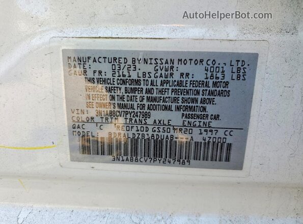 3N1AB8CV7PY247989 2023 NISSAN SENTRA White VIN sticker view