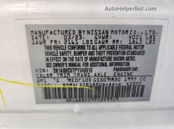 3N1AB8CV7PY249919 2023 NISSAN SENTRA White Widok komory silnika