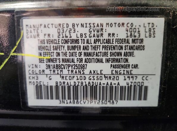 3N1AB8CV7PY250987 2023 NISSAN SENTRA Black Вид наклейки з VIN-кодом