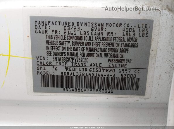 3N1AB8CV7PY252030 2023 NISSAN SENTRA White Engine compartment view