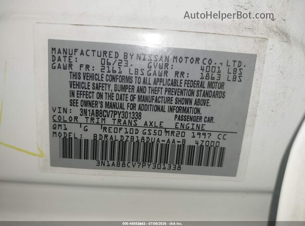 3N1AB8CV7PY301338 2023 NISSAN SENTRA White Շարժիչի բաժամունքի տեսք