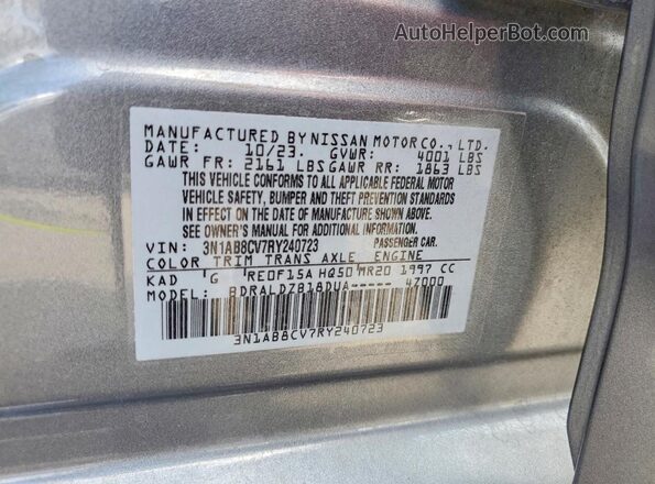 3N1AB8CV7RY240723 2024 NISSAN SENTRA Серый Вид наклейки с VIN-кодом