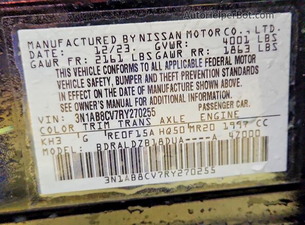 3N1AB8CV7RY270255 2024 NISSAN SENTRA Black Вид наклейки з VIN-кодом