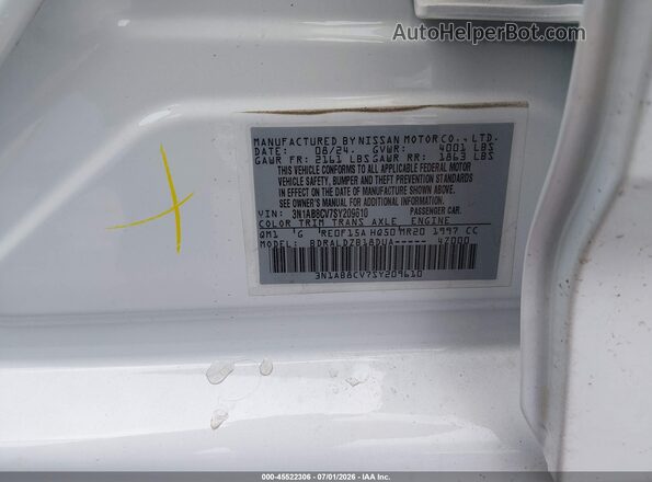 3N1AB8CV7SY209610 2025 NISSAN SENTRA White Вид підкапотного простору