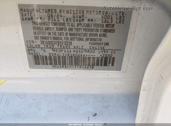3N1AB8CV7SY212278 2025 NISSAN SENTRA White Vista del compartimento del motor