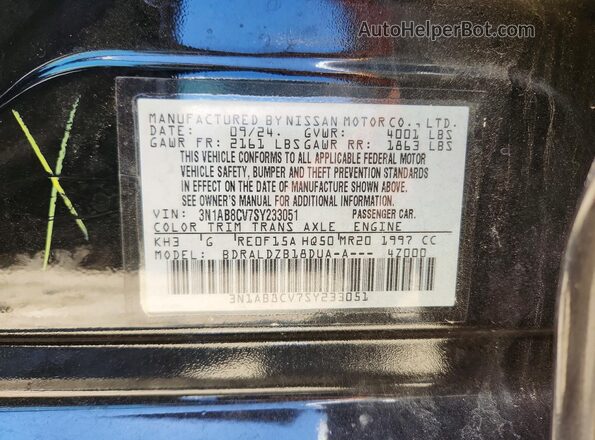 3N1AB8CV7SY233051 2025 NISSAN SENTRA Black VIN sticker view