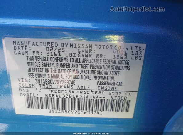 3N1AB8CV7SY299745 2025 NISSAN SENTRA Blue Engine compartment view