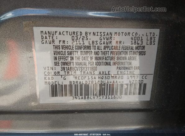 3N1AB8CV7SY311800 2025 NISSAN SENTRA Gray Engine compartment view