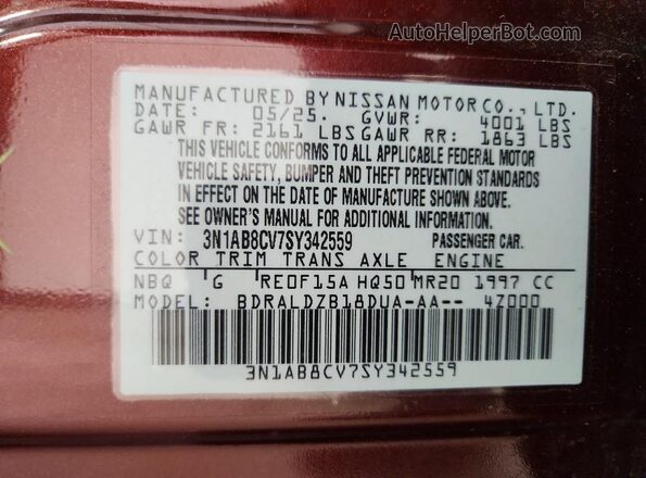 3N1AB8CV7SY342559 2025 NISSAN SENTRA Red Շարժիչի բաժամունքի տեսք