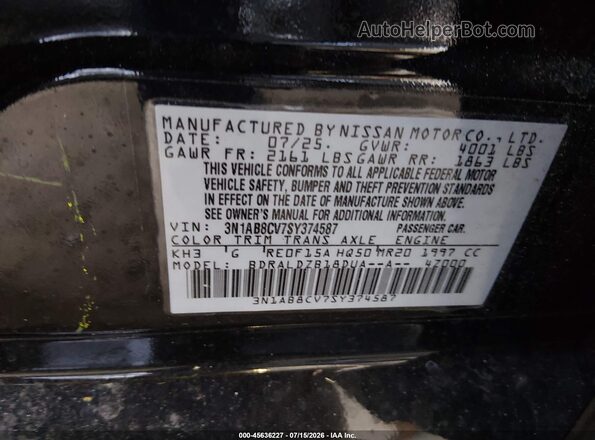 3N1AB8CV7SY374587 2025 NISSAN SENTRA Black ძრავის განყოფილების ხედი