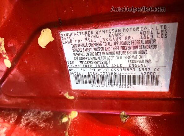 3N1AB8CV8MY223874 2021 NISSAN SENTRA Red ძრავის განყოფილების ხედი