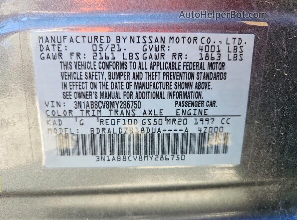 3N1AB8CV8MY286750 2021 NISSAN SENTRA Gray Widok komory silnika