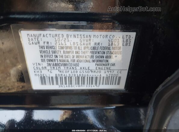 3N1AB8CV8MY331492 2021 NISSAN SENTRA Black ძრავის განყოფილების ხედი