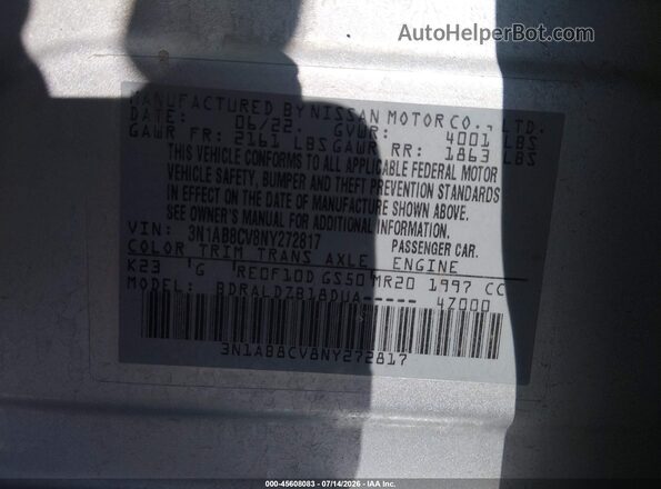3N1AB8CV8NY272817 2022 NISSAN SENTRA Silver Вид підкапотного простору