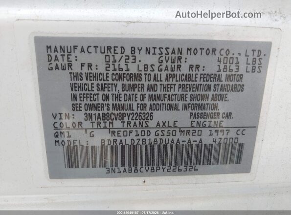 3N1AB8CV8PY226326 2023 NISSAN SENTRA White Вид підкапотного простору