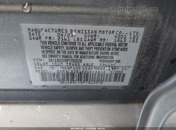 3N1AB8CV8PY262078 2023 NISSAN SENTRA Gray ძრავის განყოფილების ხედი