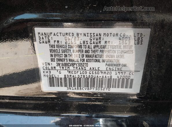 3N1AB8CV8PY305270 2023 NISSAN SENTRA Black Vista del compartimento del motor