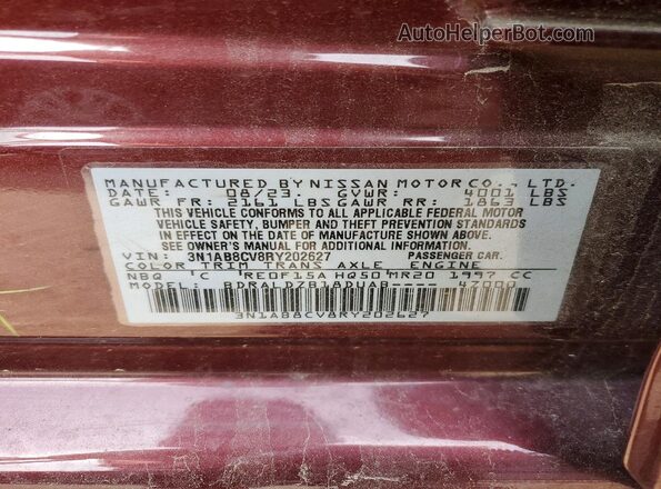 3N1AB8CV8RY202627 2024 NISSAN SENTRA Burgundy Вид підкапотного простору