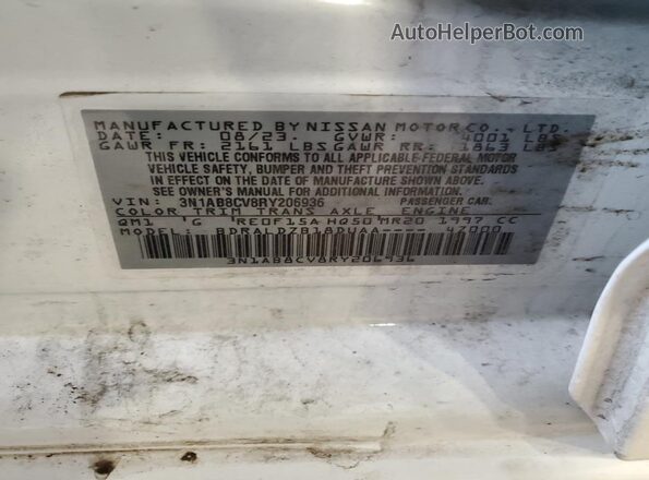 3N1AB8CV8RY206936 2024 NISSAN SENTRA Белый Вид наклейки с VIN-кодом