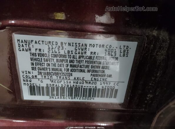 3N1AB8CV8RY252024 2024 NISSAN SENTRA Maroon Вид підкапотного простору