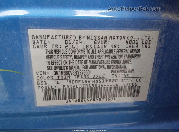 3N1AB8CV8RY279501 2024 NISSAN SENTRA Blue Vista del compartimento del motor