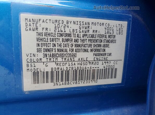 3N1AB8CV8SY235990 2025 NISSAN SENTRA Blue Vista del compartimento del motor