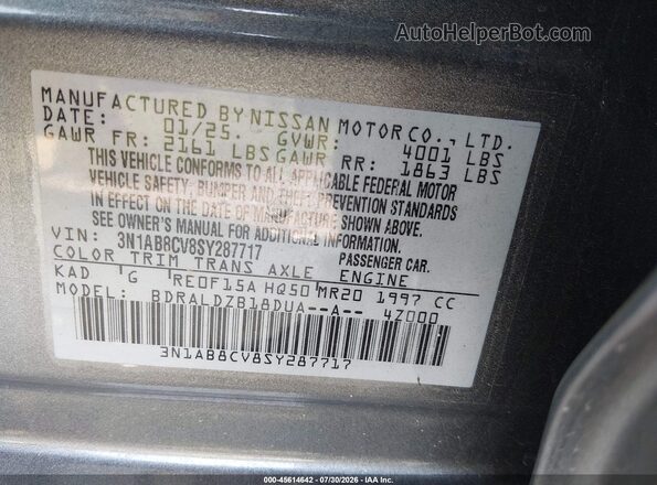 3N1AB8CV8SY287717 2025 NISSAN SENTRA Gray ძრავის განყოფილების ხედი