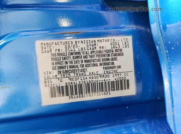 3N1AB8CV8SY314821 2025 NISSAN SENTRA Blue VIN sticker view