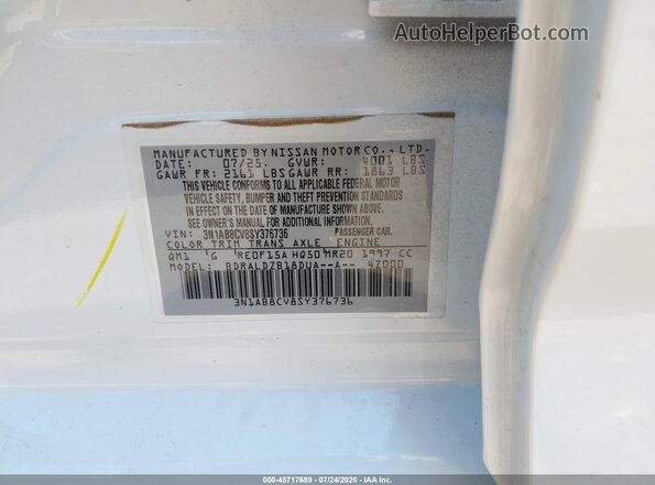 3N1AB8CV8SY376736 2025 NISSAN SENTRA White Շարժիչի բաժամունքի տեսք