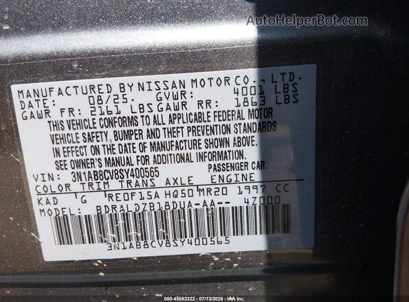 3N1AB8CV8SY400565 2025 NISSAN SENTRA Gray Widok komory silnika
