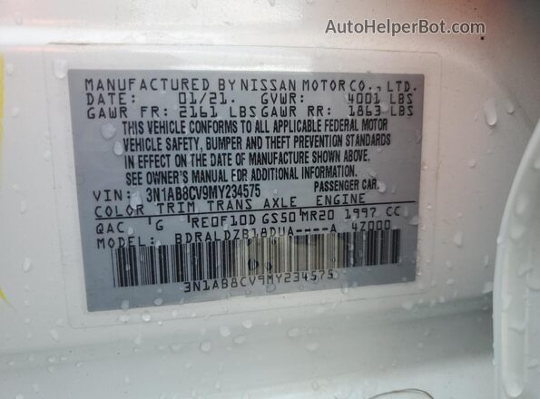 3N1AB8CV9MY234575 2021 NISSAN SENTRA White Vista de la etiqueta del VIN