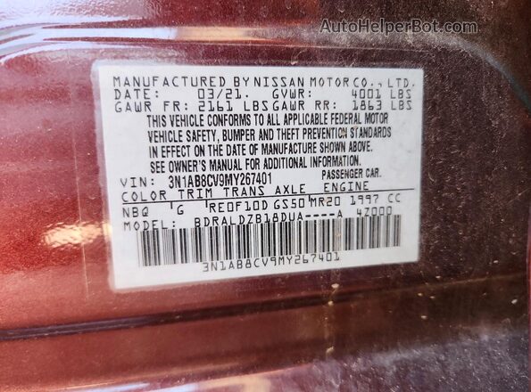 3N1AB8CV9MY267401 2021 NISSAN SENTRA Красный Вид подкапотного пространства
