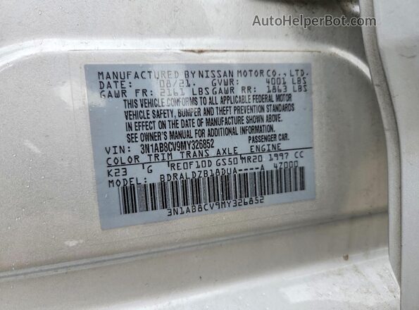 3N1AB8CV9MY326852 2021 NISSAN SENTRA Серебряный Вид подкапотного пространства