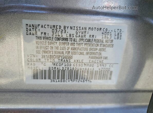 3N1AB8CV9PY248996 2023 NISSAN SENTRA Charcoal VIN კოდის სტიკერის ხედი