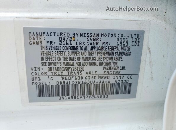 3N1AB8CV9PY264230 2023 NISSAN SENTRA White Вид наклейки з VIN-кодом