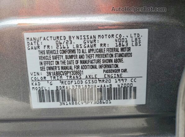 3N1AB8CV9PY308601 2023 NISSAN SENTRA Gray VIN կոդի պիտակի տեսք