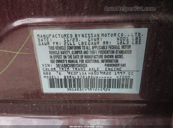 3N1AB8CV9RY245924 2024 NISSAN SENTRA Burgundy Engine compartment view