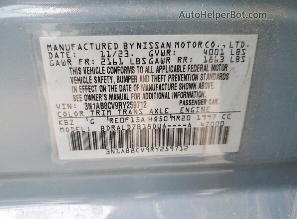 3N1AB8CV9RY259712 2024 NISSAN SENTRA Gray Vista de la etiqueta del VIN