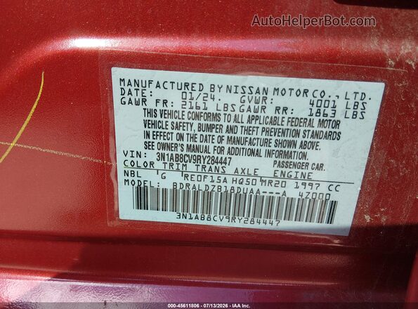 3N1AB8CV9RY284447 2024 NISSAN SENTRA Red Вид підкапотного простору