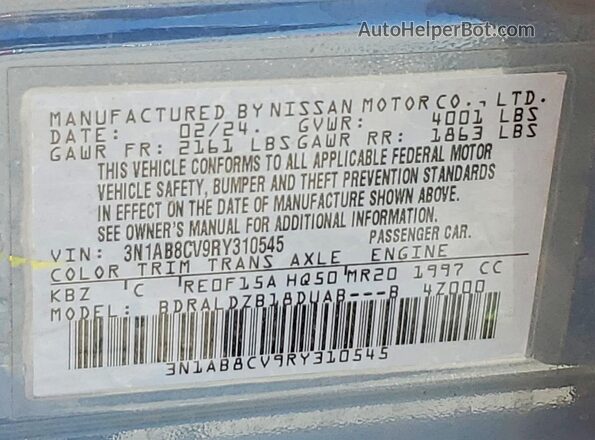 3N1AB8CV9RY310545 2024 NISSAN SENTRA Серый Вид подкапотного пространства