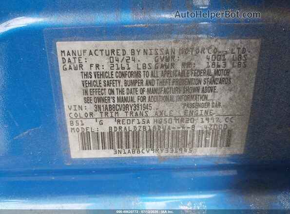 3N1AB8CV9RY331945 2024 NISSAN SENTRA Blue Vista del compartimento del motor