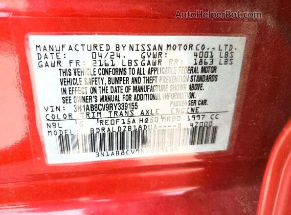 3N1AB8CV9RY339155 2024 NISSAN SENTRA Red Vista del compartimento del motor
