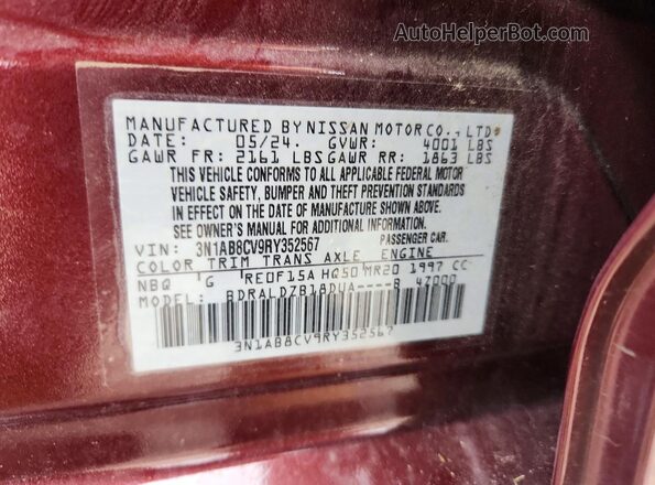 3N1AB8CV9RY352567 2024 NISSAN SENTRA Burgundy ძრავის განყოფილების ხედი