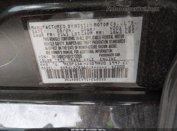 3N1AB8CV9SY212055 2025 NISSAN SENTRA Black ძრავის განყოფილების ხედი